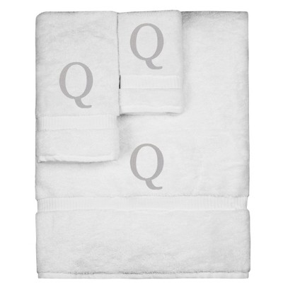 BC BARE COTTON Monogrammed Towel Set, Personalized Gift, Set of 3 - White - Silver Block