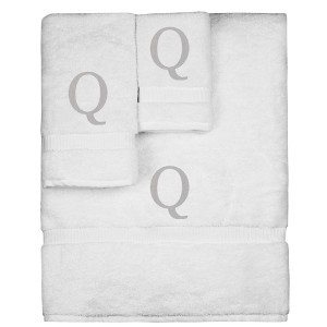 BC BARE COTTON Monogrammed Towel Set, Personalized Gift, Set of 3 - White - Silver Block - 1 of 4