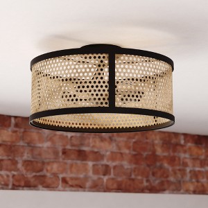 VAXCEL Berens 15.5-in W Matte Black Modern Farmhouse Drum Semi Flush Mount Ceiling Light with Rattan Cane Shade - 1 of 4