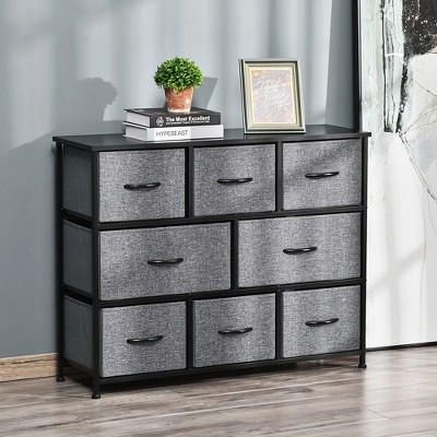 CAVINAS Bedroom Dresser with 8/9 Fabric Drawers,Storage Tower Chest of Drawers with Steel Frame and Wood Top,Dark Gray
