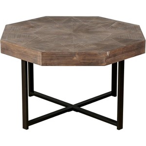 Coffee Table, Vintage Patchwork Craft Farmhouse Side Table, Octagonal Wooden Side Table, Cross Metal Legs for Living Room Bedroom Balcony Home Office - 1 of 4