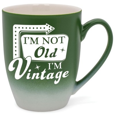 Elanze Designs I'M Not Old, I'M Vintage Two Toned Ombre Matte Green and White 12 ounce Ceramic Stoneware Coffee Cup Mug