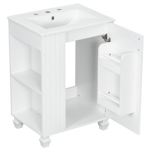 Akoasm 24 in. W Sink Bathroom Vanity Cabinet with Door Shelf, Side Open Storage and Solid Wood Frame-White - 1 of 4