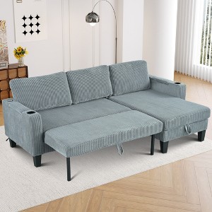 Modern Corduroy Convertible L-Shaped Sleeper Sectional Sofa with Reversible Storage Chaise & USB Ports - 1 of 4