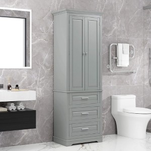 ORRD Tall Storage Cabinet with 3 Drawers, Slim Freestanding Organizer for Bathroom, Office, or Living Room, Space-Saving Design, Grey - 1 of 4