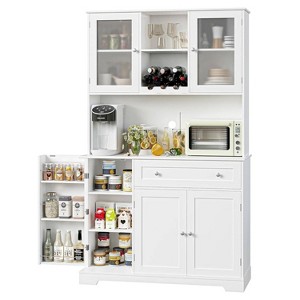 Kitchen Pantry Storage Cabinet, Modern Tall Buffet with Microwave Stand & Hutch,Freestanding Coffee Bar Cabinet with 14 Shelves and Drawer - 1 of 4
