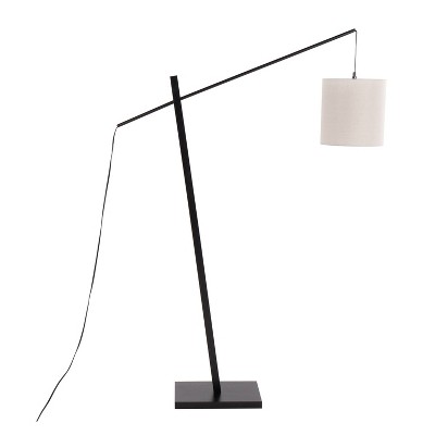 Arturo Black Wood and Steel Floor Lamp with Grey Shade