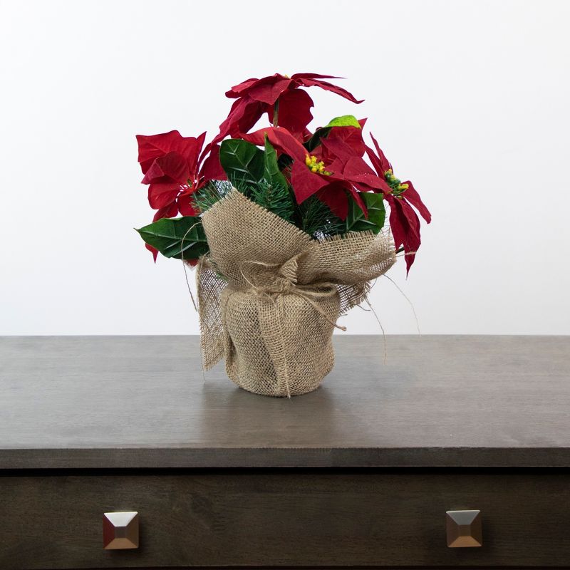 Northlight 13.5" Red Poinsettia with Pine Cones Artificial Christmas Floral Arrangement, 2 of 5