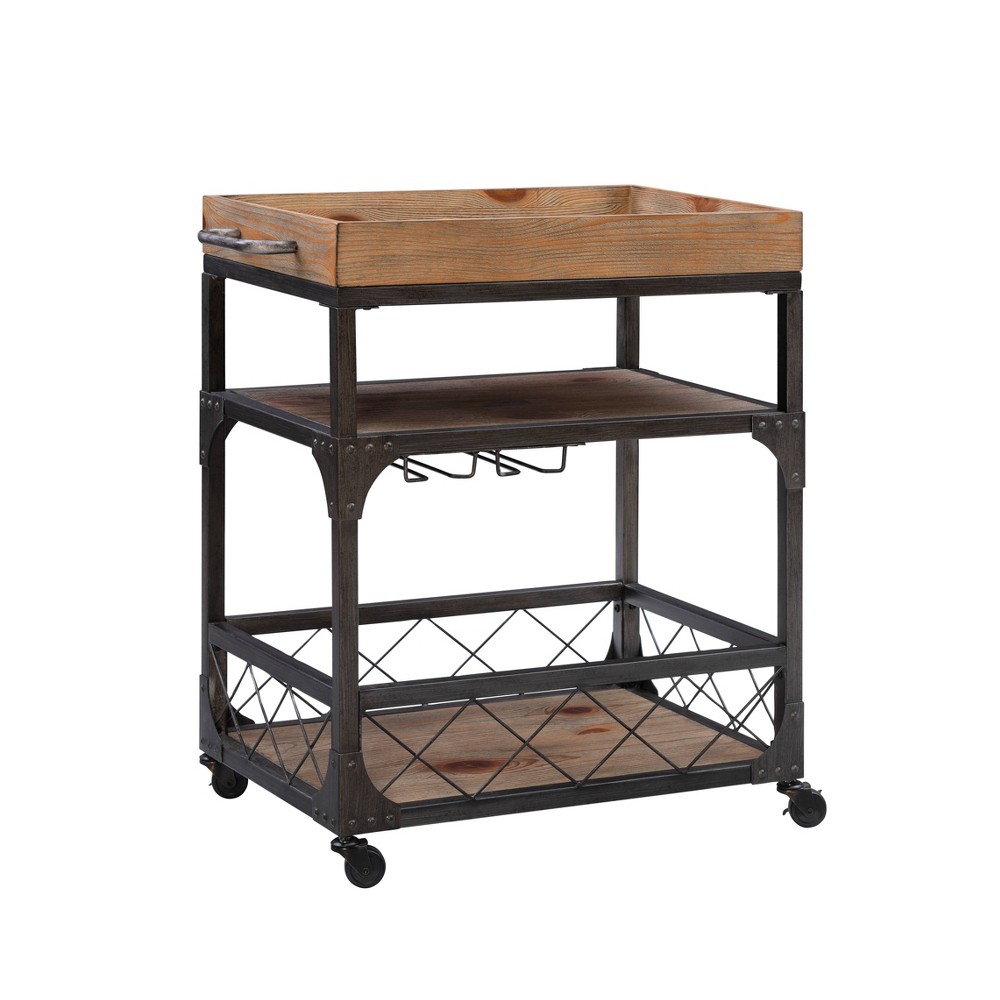 Photos - Other Furniture Collin Industrial Metal 3 Tiers of Storage Handle and Wheels Bar Cart Anti