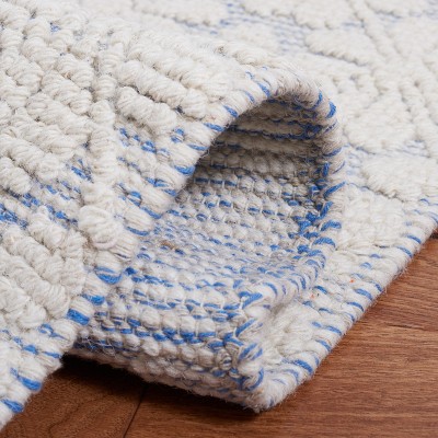 Ivory and Blue Hand-Knotted Wool 8' x 10' Area Rug