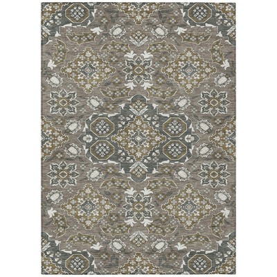 Brown Gray And Ivory Medallion Washable Indoor Outdoor Area Rug