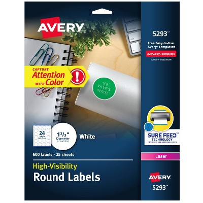 Avery 1-2/3in dia High-Visibility Round Laser Labels- White (600 per Pack)