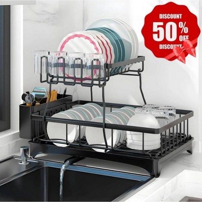 MaseiKar Dish Racks for Kitchen Counter, Stainless Steel Kitchen Dish Drying Rack with Drainboard, Detachable Dish Drainers with Utensil Holders