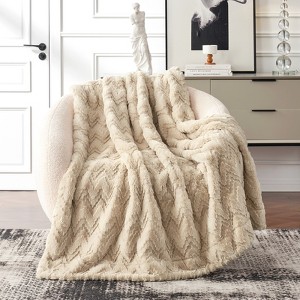 Cozy Bliss Faux Fur Throw Blanket Soft Textured Throw - 1 of 4