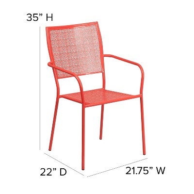 Coral Pink Metal Rain Flower Design Arm Dining Chair
