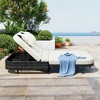 Outdoor Daybed Sunbed, Patio Rattan Loveseat Chaise Lounge with Adjustable Backrest and Cushions for Garden, Backyard -ModernLuxe - 3 of 4