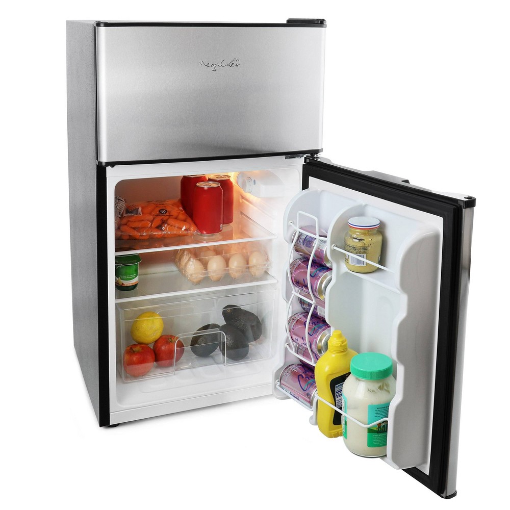 MegaChef 3.2 cu ft Portable 2 Door Refrigerator/Freezer Stainless Steel