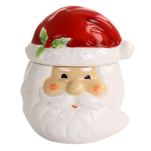 Joie De Vivre 3D Stoneware Santa Christmas Cookie Jar Air Tight Seal