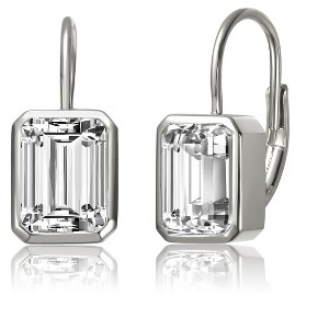 Guili Sleek Sterling Silver Cubic Zirconia Baguette Drop Earrings with Wire Back for a Refined and Elegant Look in White and Gold - 1 of 2