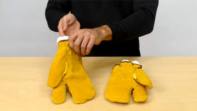 RefrigiWear Three Finger Split Cowhide Leather Mitten Gloves Gold, 2 of 7, play video