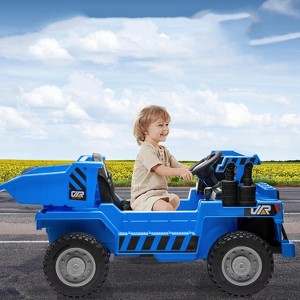 12V Kids Electric Ride-On Construction Dump Truck with Remote Control, 4WD, Working Dump Bed/Shovel, Bluetooth Music, USB Charger, LED Lights - 1 of 4