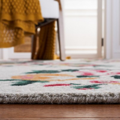Ivory Floral Hand-Tufted Wool Square Area Rug, 6' x 6'