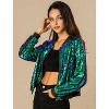 INSPIRE CHIC Women's Party Sequin Sparkle Long Sleeve Cropped Length Zipper Bomber Jacket - 2 of 4