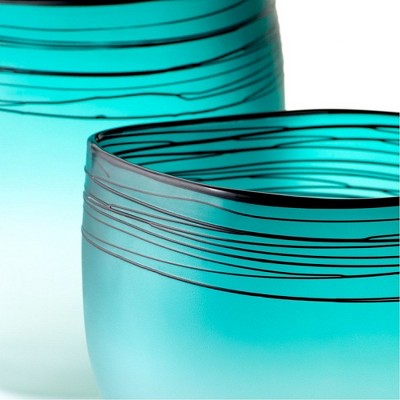 Ocean Blue and Frost Glass Vase with Swirl Pattern