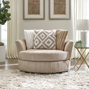 HOMES: Inside + Out Telven Accent Swivel Chair Chenille Channel Tufted with Pillow - 1 of 3
