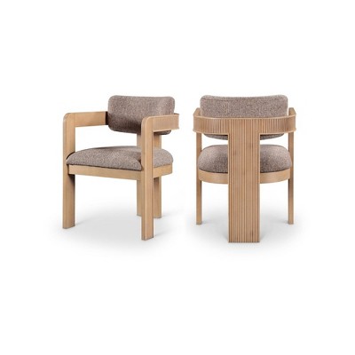 Meridian Furniture,Sacha Brown Linen Textured Fabric Dining Chair, Set of 2