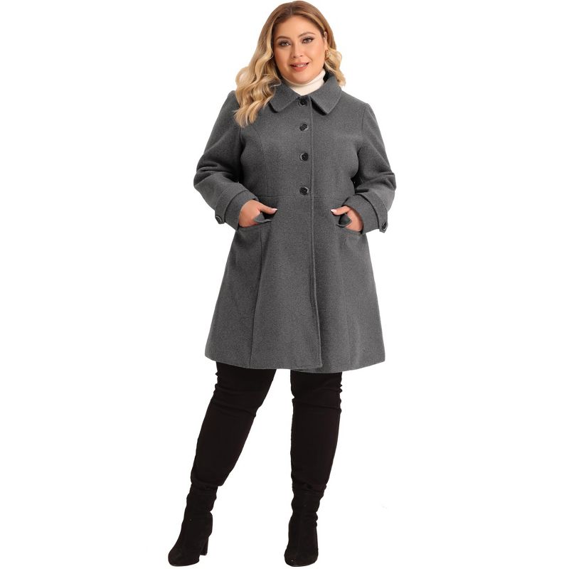 Agnes Orinda Women's Plus Size Single Breasted Long Sleeve Fleece Warm Overcoats, 3 of 6