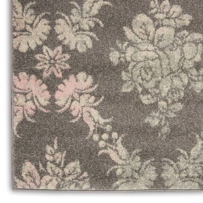 Elegant Floral Lattice Grey/Pink Synthetic Area Rug 5'3" x 7'3"
