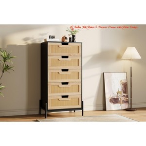 47 Inches Tall Rattan 5-Drawer Dresser w/ Retro Design, Spacious Storage Chest w/ 5 Large Drawers & Display Top - 1 of 4