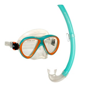 Hawaii Divers Guppy Kids Snorkel Combo –Teal/Orange (4+) - 1 of 3