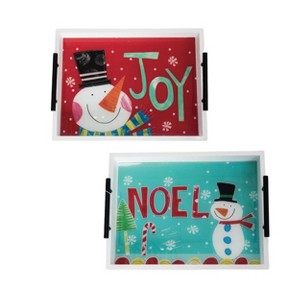 Transpac MDF Glazed Tray Set of 2 Christmas Home Decorations - 1 of 1