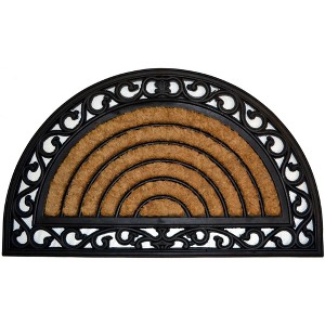 HomeRoots 18" X 30" Beige and Black Rubber and Coir Outdoor Semi Circle Door Mat - 1 of 4
