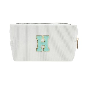 Unique Bargains Portable Corduroy Rectangular Letter Makeup Bag White 1 Pc - 1 of 4