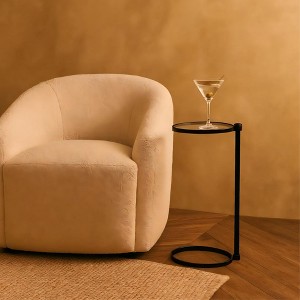 C Shaped Martini Drink Round Table with Black or Gold Metal Base, Tempered Glass top - 1 of 4