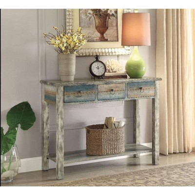 Royal Hampton Beautiful Console Table, Antique Oak & Teal Blue