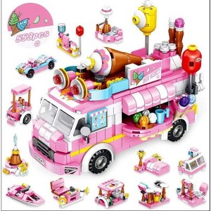 VATOS  25 Models Girls Ice Cream Truck Building Blocks Toys, 553 Pcs Pink Ice Cream Truck Set Toys for Girls Age 6+ - 1 of 3