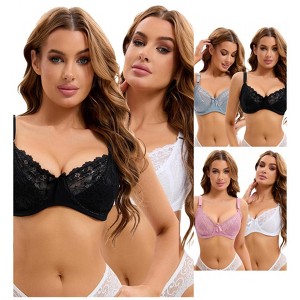 INSPIRE CHIC Women's 6 Pcs Lace Push-up Bra Set Underwire Support Full Coverage Lingerie Bralette - 1 of 4