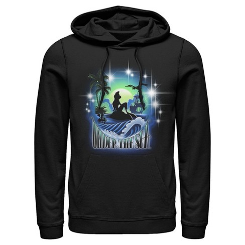 Men's The Little Mermaid Ariel Under the Sea Airbrush Silhouette  Pull Over Hoodie - Black - Small - image 1 of 4