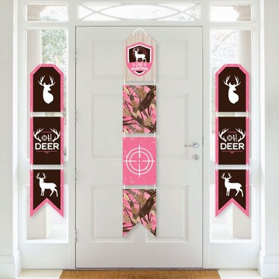 Big Dot of Happiness Pink Gone Hunting - Hanging Vertical Paper Door Banners - Girl Camo Baby Shower Birthday Party Wall Decor Kit - Indoor Door Decor