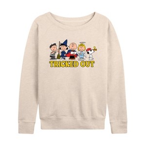 Women's - Peanuts - Tricked Out Lightweight French Terry Wide Neck Long Sleeve Shirt - 1 of 4