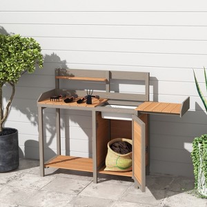 Outdoor Potting Bench, Wooden Workstation Table with Cabinet for Backyard Garden Supplies - 1 of 4