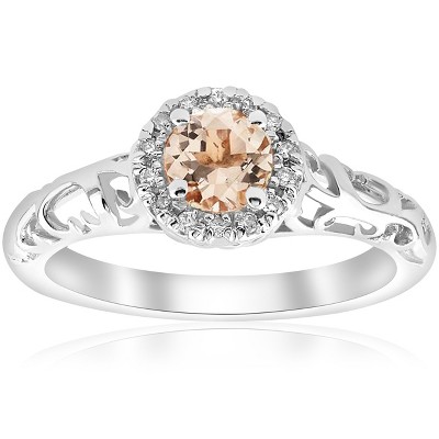 Pompeii3 5/8cttw Morganite & Diamond Vintage Halo Engagement Ring 14k White Gold