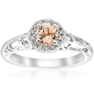 Pompeii3 5/8cttw Morganite & Diamond Vintage Halo Engagement Ring 14k White Gold - 1 of 4