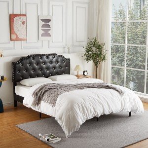 Bed Frame with Headboard PU Leather Upholstered Bed Frame Platform - 1 of 4