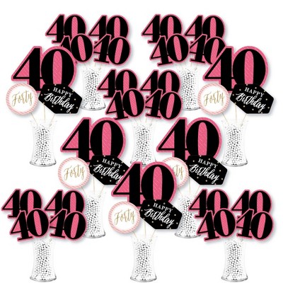 Big Dot of Happiness Chic 40th Birthday - Pink, Black and Gold - Birthday Party Centerpiece Sticks - Showstopper Table Toppers - 35 Pieces