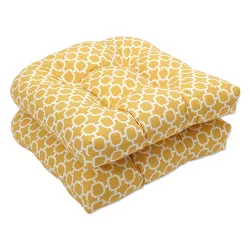 19"x19" Hockley Geo 2pc Outdoor Chair Cushion Set Yellow - Pillow Perfect